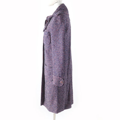 CHANEL 16P P53413 Bar Tie Cotton Tweed Coat With Coco Mark Buttons Multi 34