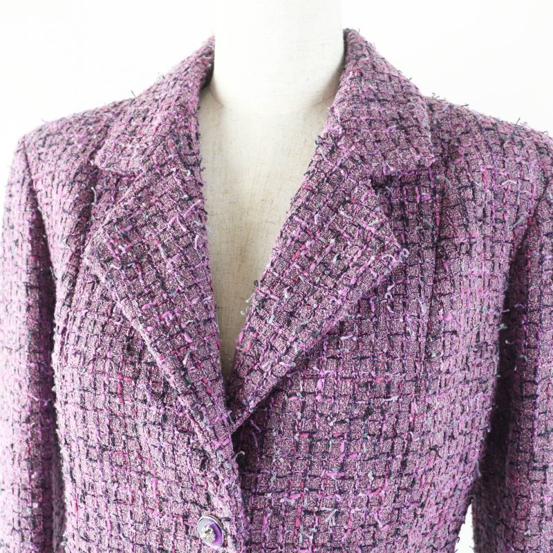 CHANEL 22P P72383 Lion Button Tweed Jacket Purple 36 Made In France Genuine