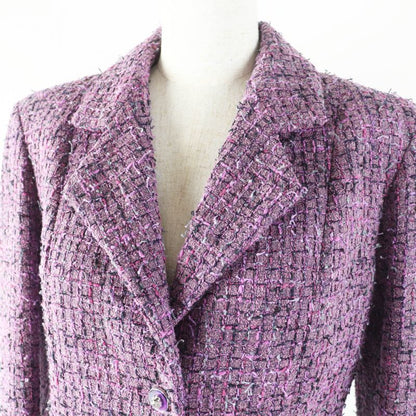 CHANEL 22P P72383 Lion Button Tweed Jacket Purple 36 Made In France Genuine