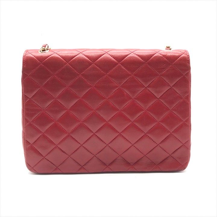 Chanel Quilted Lambskin Chain Shoulder Bag Turnlock Crossbody Red