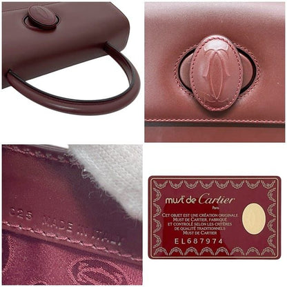 Cartier Handbag Bordeaux Must Excellent Condition Leather Preowned Cartier