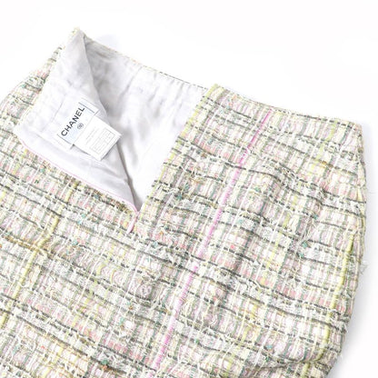 CHANEL 05P P25517 Coco Mark Part Flower Sequins Silk Blend Tweed Skirt Beige