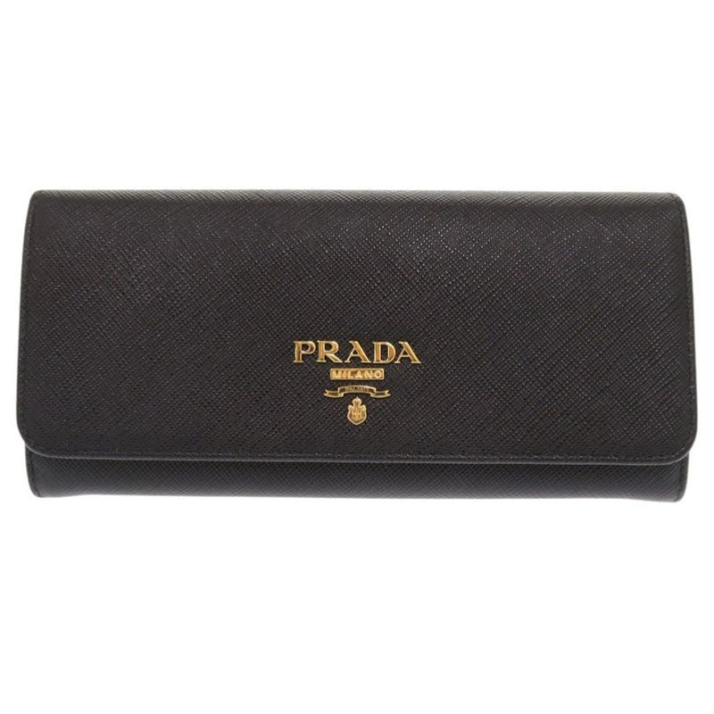 Prada Saffiano Leather Black Long Wallet Bifold 0301