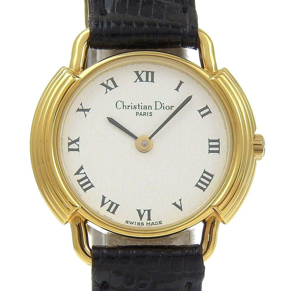 Dior 58.121.2 Gold Plated Leather Quartz Analog Display Watch Black