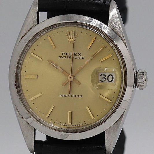 Rolex Oyster Date Precision Manual Winding Gold Dial Watch Tam