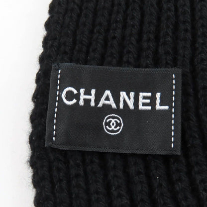 Chanel Cashmere Writing Logo Embroidery Sequin Knit Scarf Shawl Black — view 5