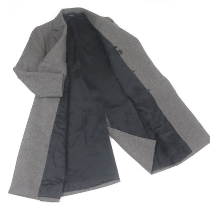 Hermes Super 100s Wool Partially Lamb Leather Double Breasted Chester Coat Gray