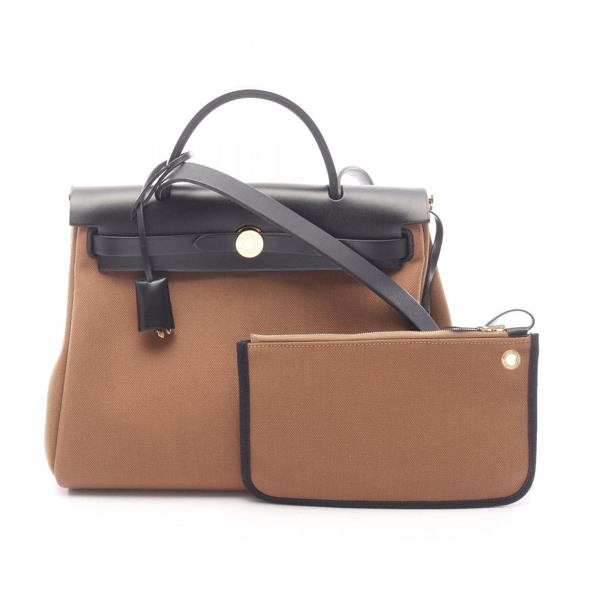 Hermes Handbag Herbag Zip PM Retourne Craft Black Canvas Leather