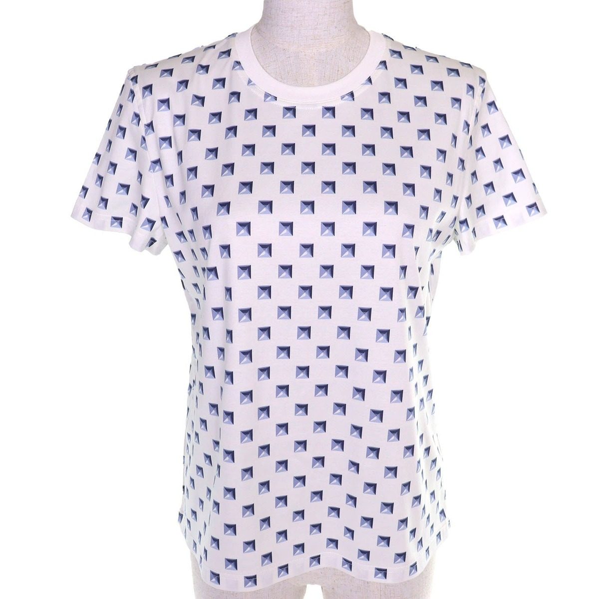 Hermes Clou Medor Interlock Cotton Blancel Neck Short Sleeve T-Shirt White Blue
