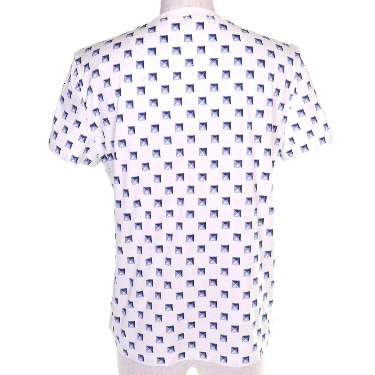 Hermes Clou Medor Interlock Cotton Blancel Neck Short Sleeve T-Shirt White Blue — view 3