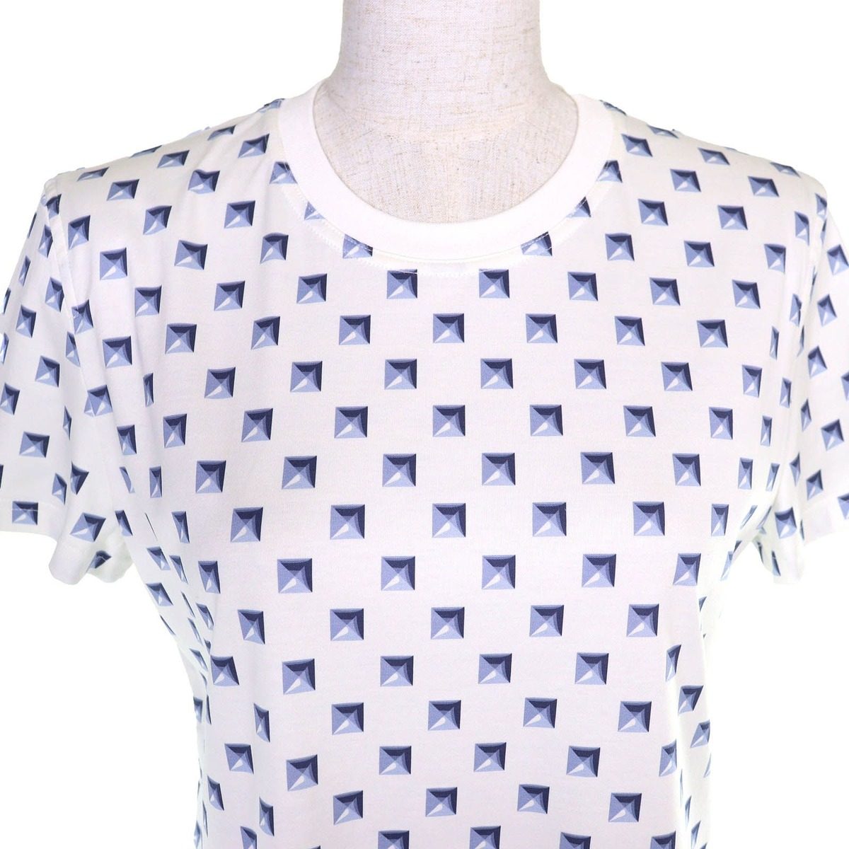 Hermes Clou Medor Interlock Cotton Blancel Neck Short Sleeve T-Shirt White Blue — view 4