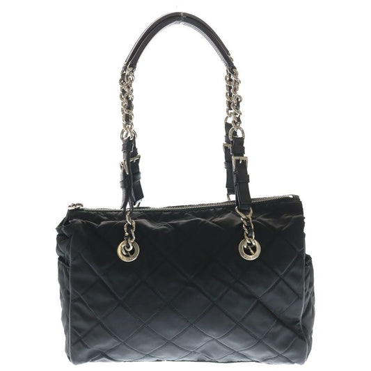 Prada Quilted Side Triangle Logo Chain Tote Black Nylon Tessuto Silver