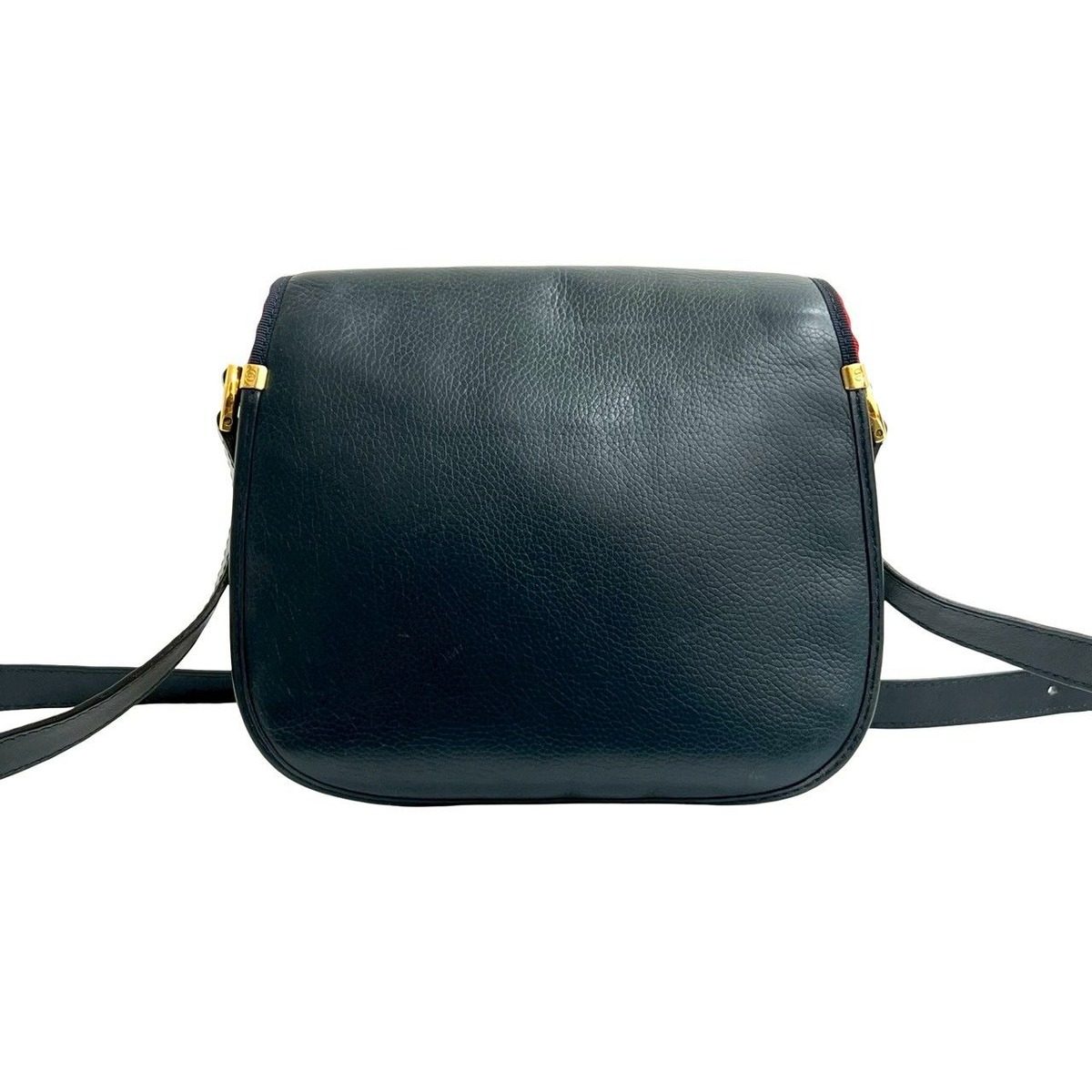 Gucci Vintage GG Logo Leather Shoulder Bag Pochette Crossbody Navy Red — view 3