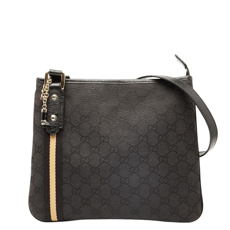 Gucci GG Canvas Crossbody Shoulder Bag 144388 Black Canvas Leather Ladies Gucci
