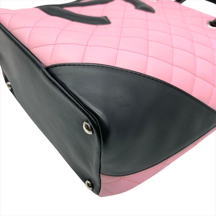 Chanel CC Logo Quilted Lambskin Cambon Hand Tote Pink Purse