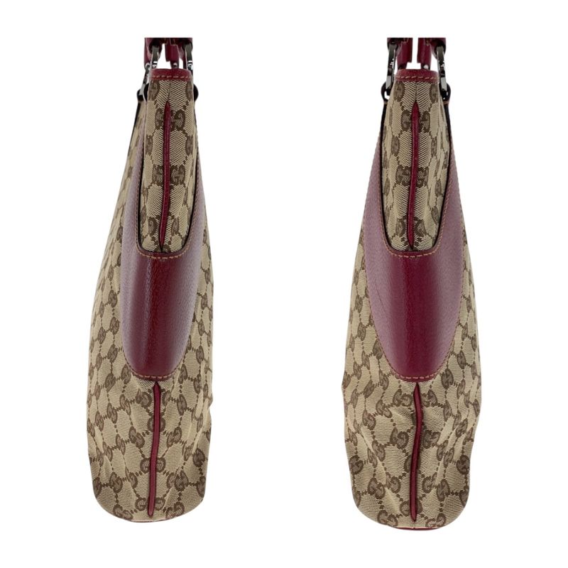 Gucci Beige Red Silver Hardware GG Canvas 113061 Tote Bag Shoulder Bag Women