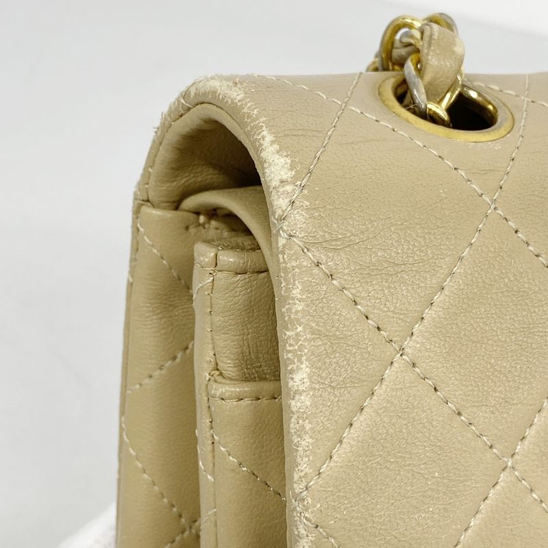 Chanel Shoulder Bag Matelasse Lambskin Beige Gold Hardware Women