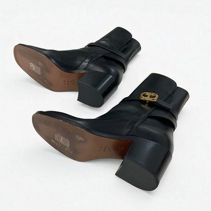 Christian Dior Empreinte Boots Short Shoes Leather Black Gold Belt Logo
