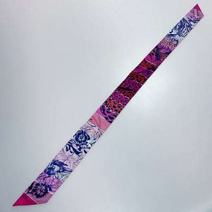 Hermes Leopard 100% Silk Twilly Red X Rose Silk Scarf