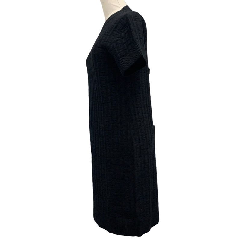 Hermes Dress Wool Black Knit Short Sleeve