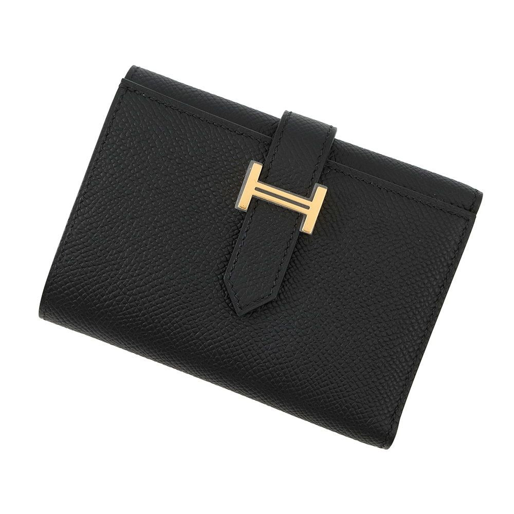 Hermes Trifold Wallet Bearn Combination Black Gold Epsom