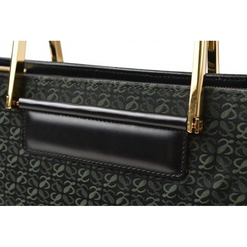 Loewe Handbag Vintage Bag Anagram Metal Handle Green Black — view 5