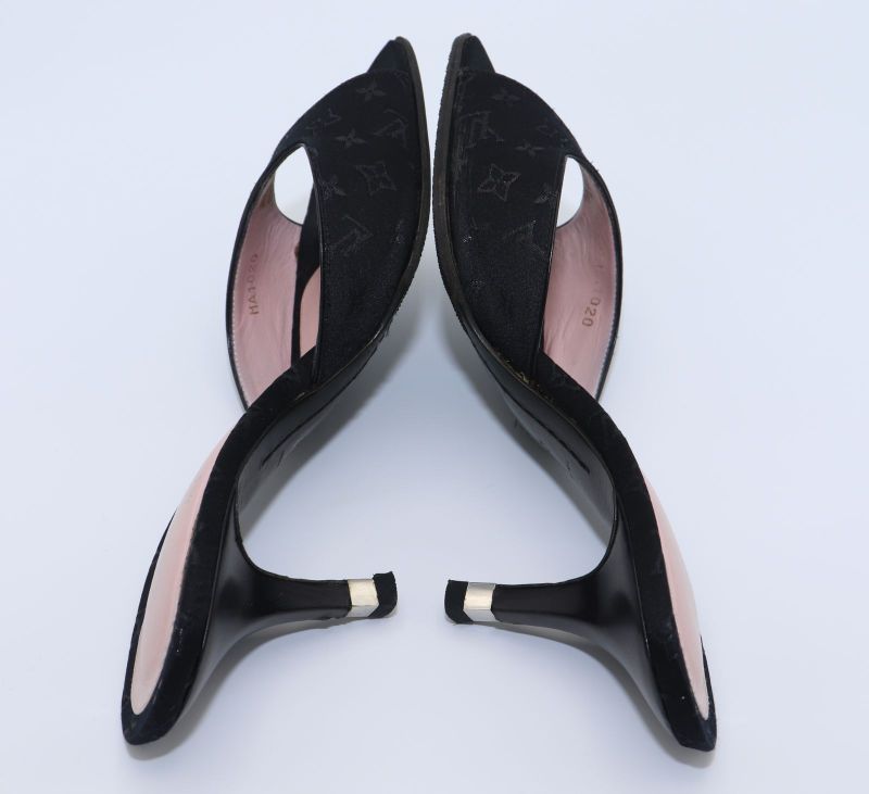 Louis Vuitton Monogram Satin Mule Sandals Women's 37 Ma1020 Black Made In Italy