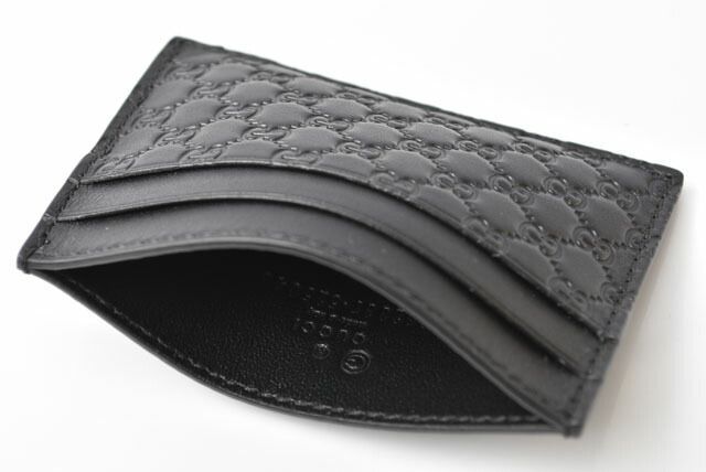Gucci Card Case Business Card Holder Gucci Micro Guccissima Leather Black