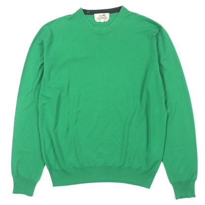Hermes 22 AW 100% Wool H Embroidery Crew Neck High Gauge Knit Sweater Green