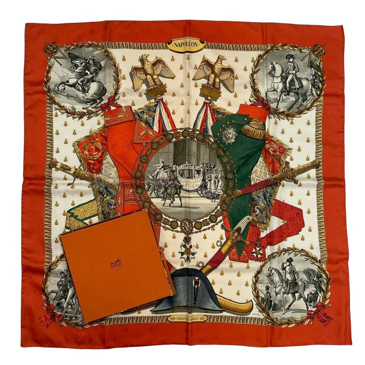 Hermes Scarf 100% Silk Carre 90 Napoleon Red