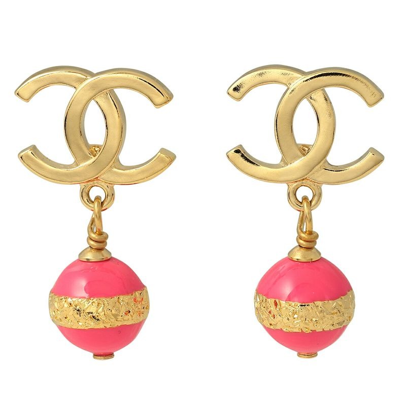 Chanel Stud Earrings Gold Pink