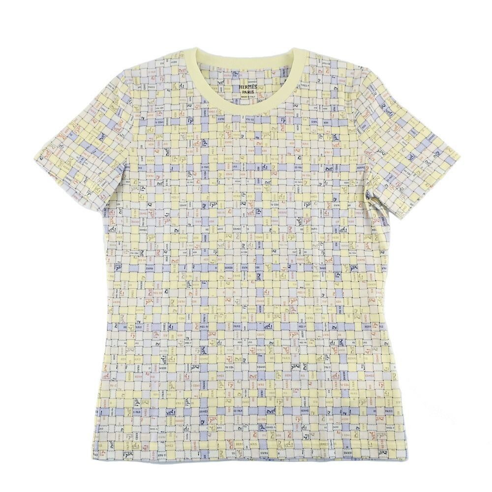 Hermes Micro T-Shirt 36 Bolduc Plaid Pattern Yellow Short Sleeve