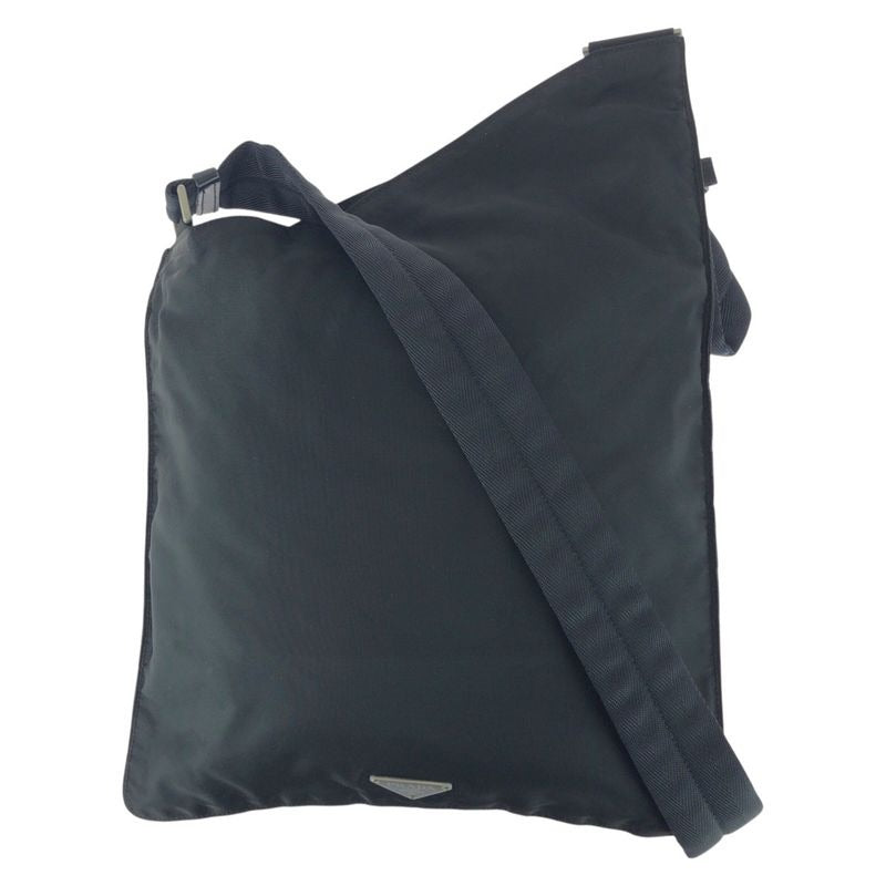Prada Tessuto Triangle Logo Plate Black Silver Hardware Nylon Shoulder Bag