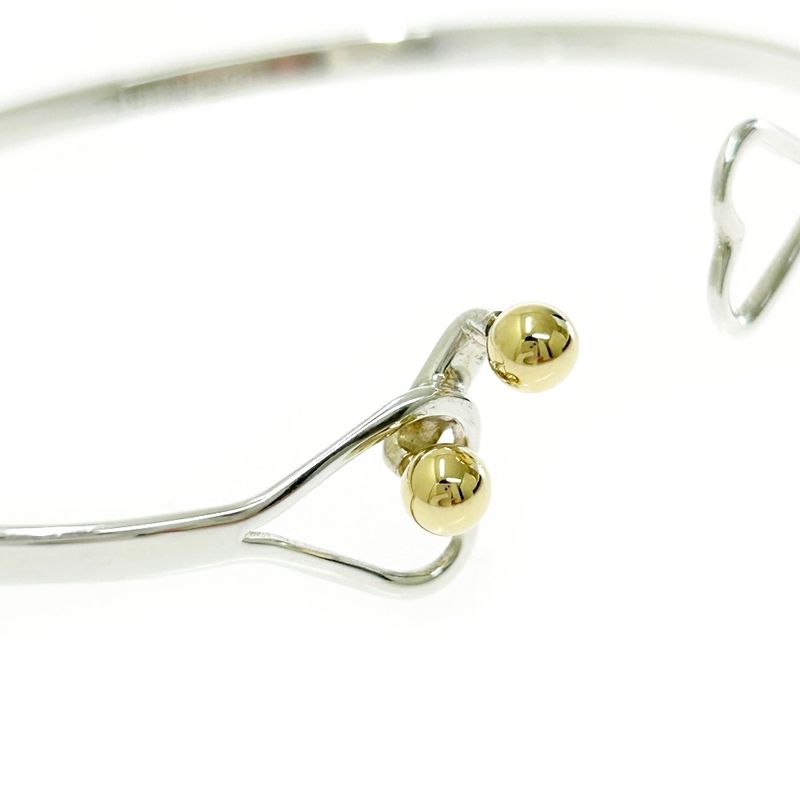 Tiffany & Co Silver Hook & Eye Double Heart Bangle 5.2g 925 750 Engraved 479596