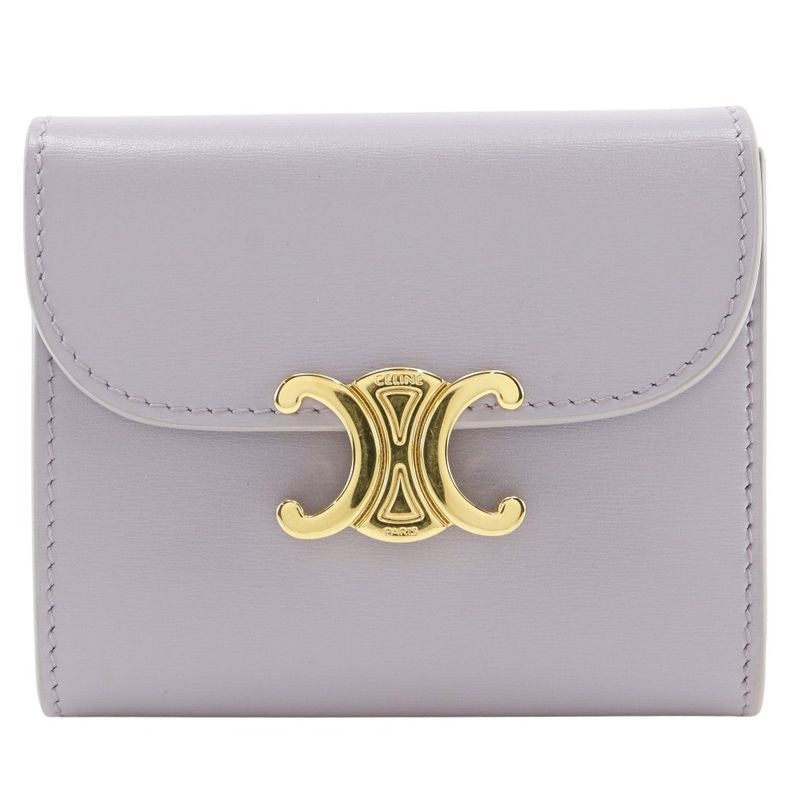 Celine Triomphe Small Flap Wallet Compact Leather Purple Trifold