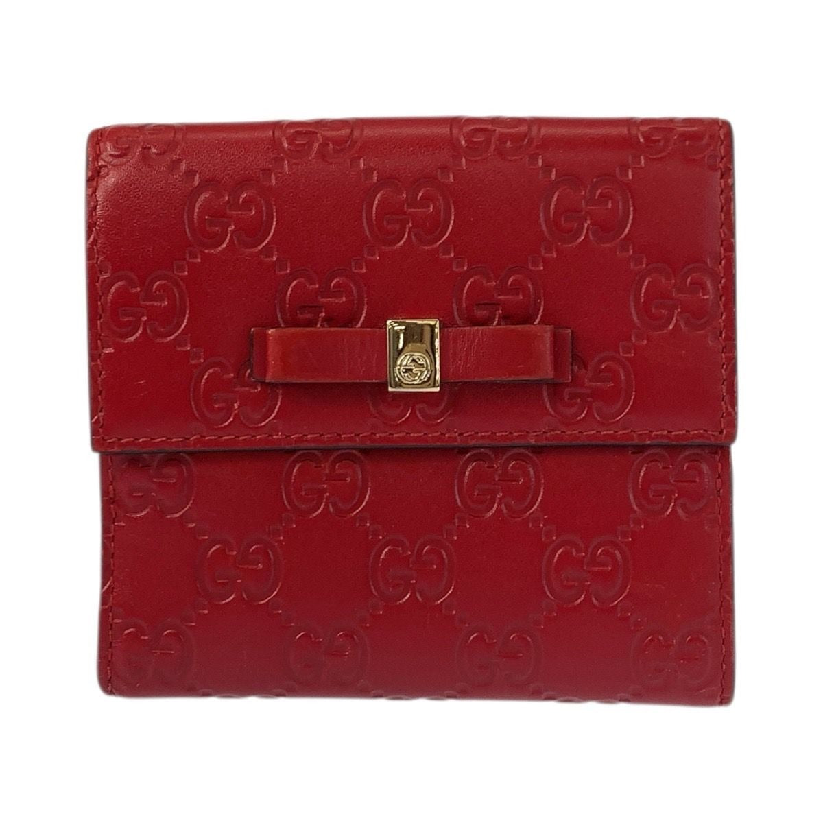 Gucci Guccissima Ribbon Red Gold Leather Compact Wallet