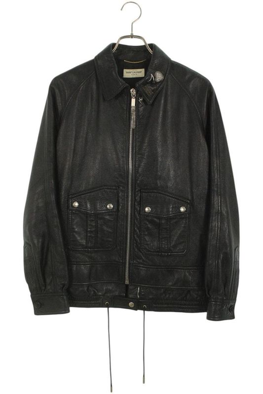 Saint Laurent Paris 472316 Y5qq2 Leather Zip-up Blouson With Pin Decoration