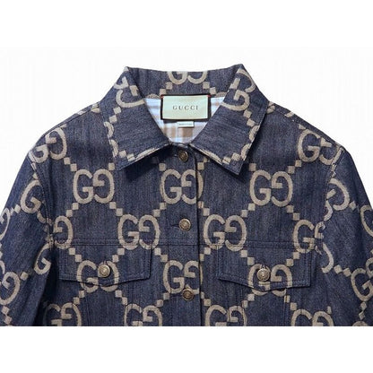 Gucci Jumbo GG Denim Jacket Outerwear Women's Blue Ivory Metal Button #36 Made