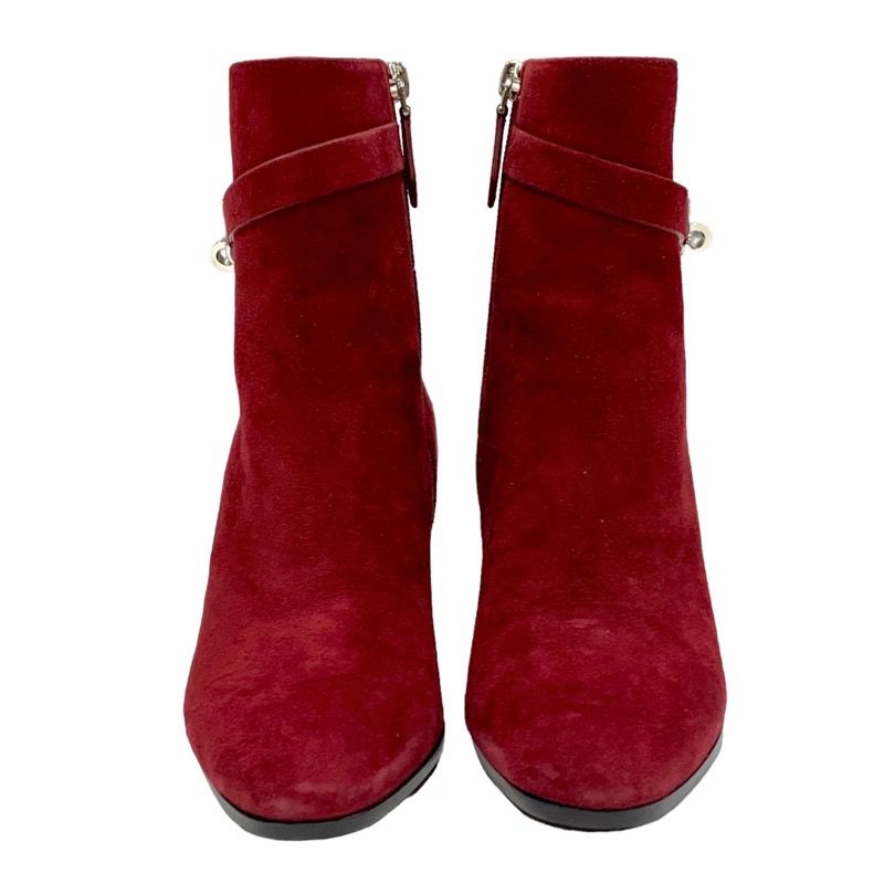 Hermes Saint Germain Boots Short Boots Shoes Kelly Hardware Suede Red Silver
