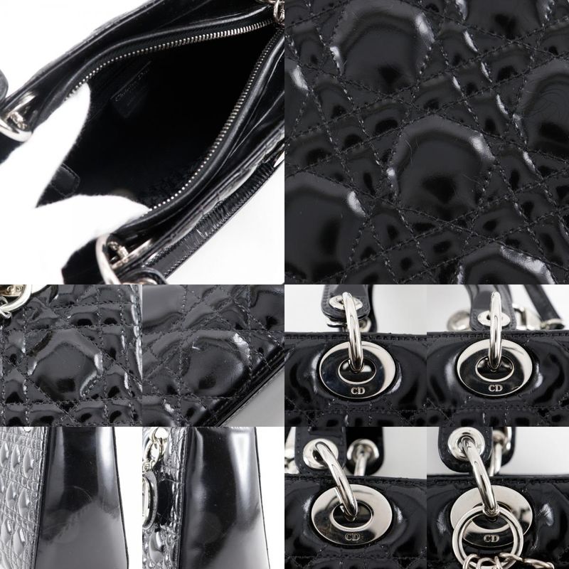 [dior] Christian Dior Lady Dior Medium Canage 2WAY Shoulder Enamel Black Ladies