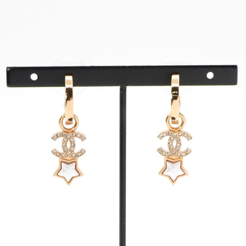 Chanel Earrings Earring Gold Coco Mark Star Hoop Rhinestone
