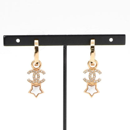 Chanel Earrings Earring Gold Coco Mark Star Hoop Rhinestone