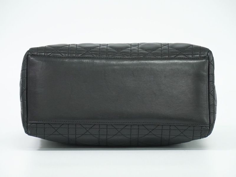 Authentic Christian DIOR Lady Dior Cannage Handbag Leather Black Lady Dior Bag