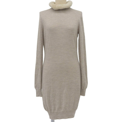 Fendi Wool Silk Collar Mink Fur Knit Dress Beige 40