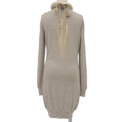 Fendi Wool Silk Collar Mink Fur Knit Dress Beige 40 — view 2