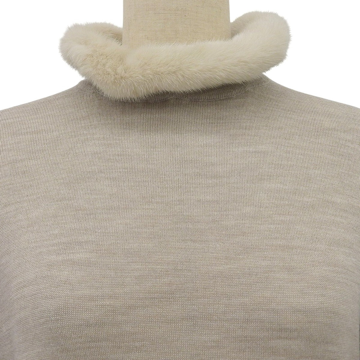 Fendi Wool Silk Collar Mink Fur Knit Dress Beige 40 — view 3