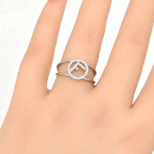 Fendi Is Ring M Crystal Silver Color Metal