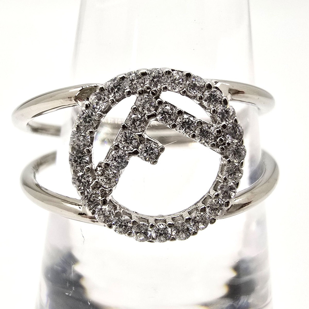 Fendi Is Ring M Crystal Silver Color Metal — view 6