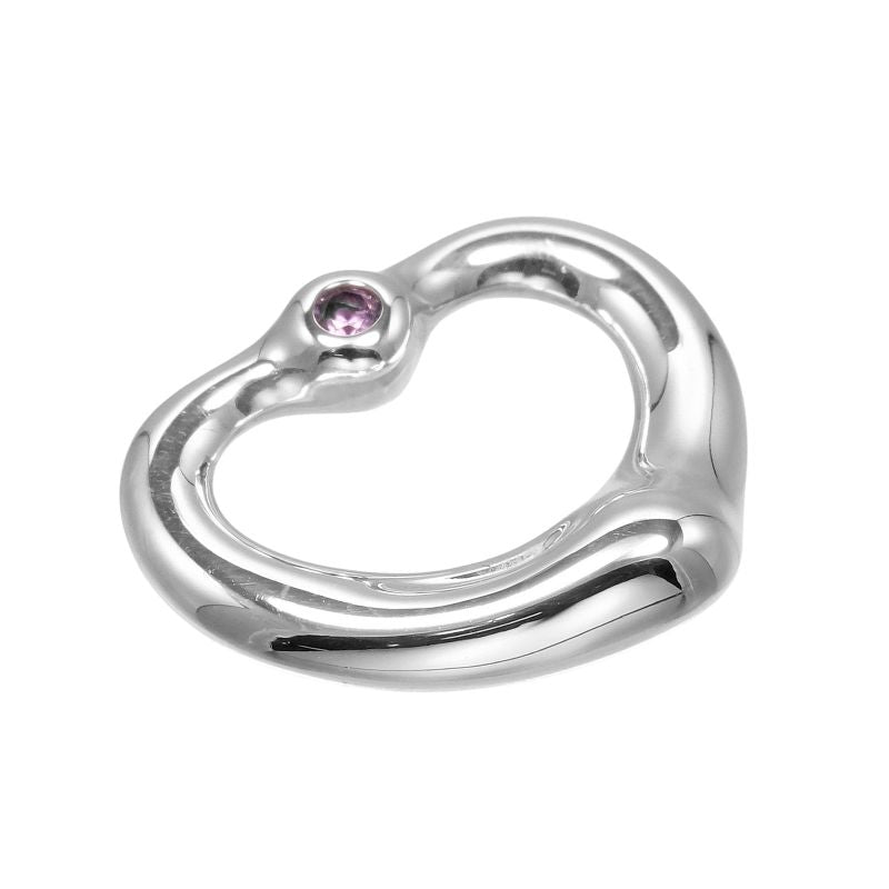 Tiffany & Co Open Heart 925 Silver And Pink Sapphire Ladies 2.1g Necklace