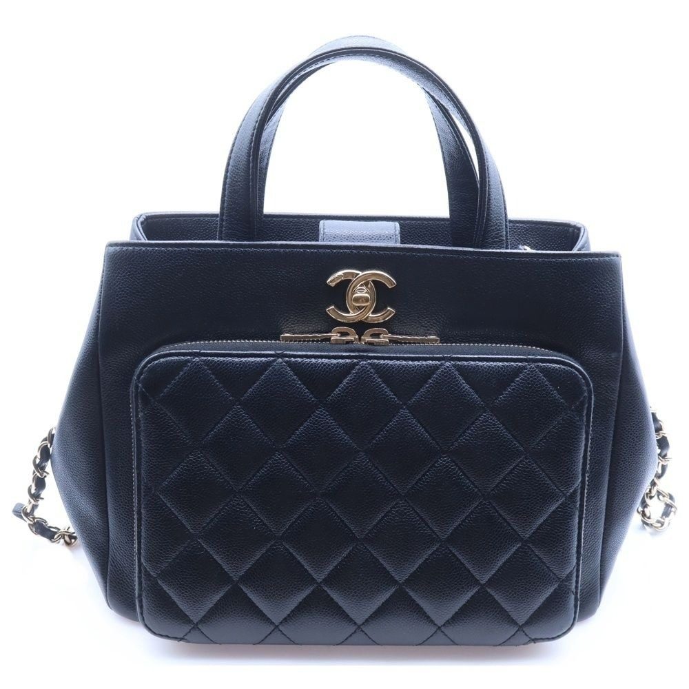 Chanel Quilted Business Affinity Small Shopping 2-Way Chain Shoulder Bag Black